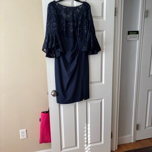 Adrianna Papell Navy Lace Long Sleeve Dress